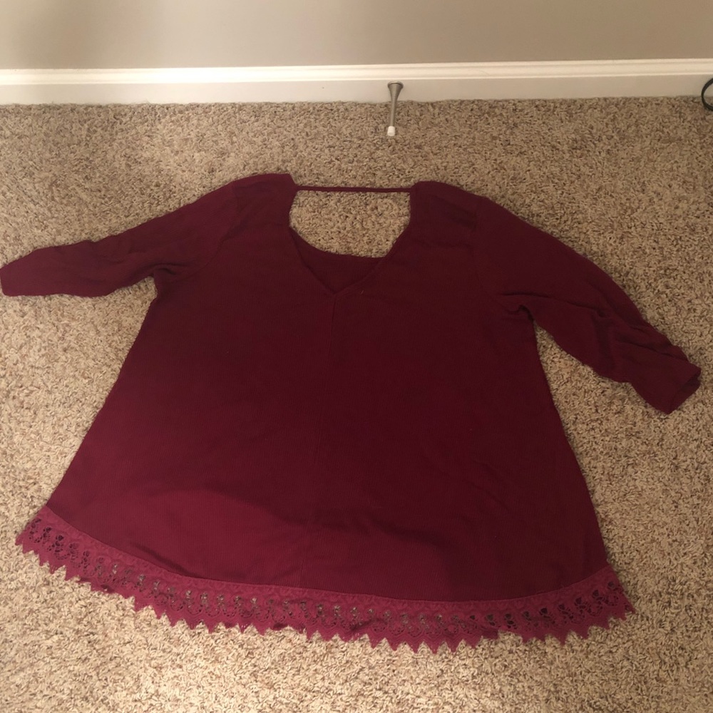 Flowy red tunic with low back and scoop neck